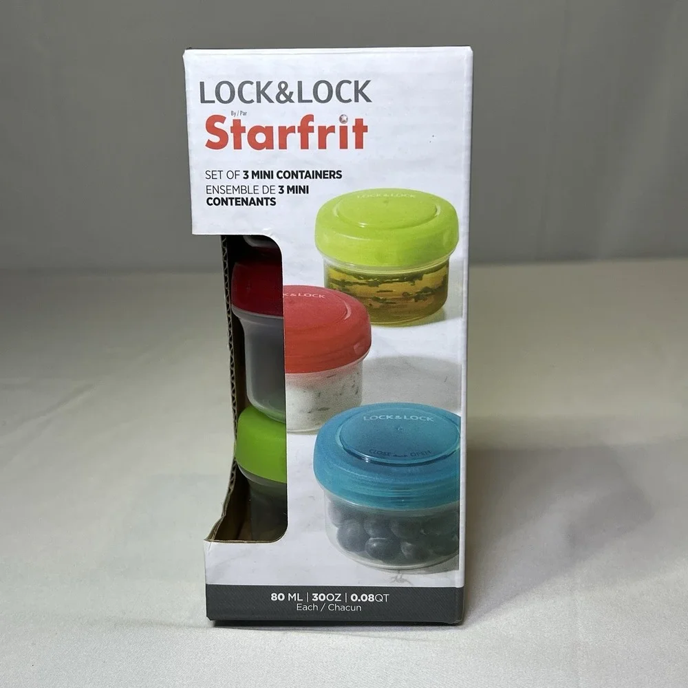 New Round Mini Container Bites Food Storage 3 Count 30oz Plastic With Lid Togo‎